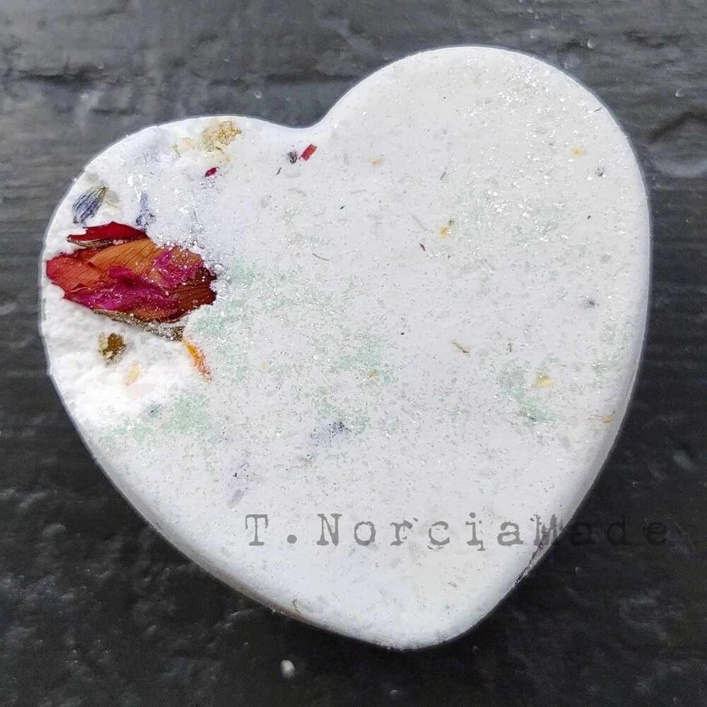 Raspberry Patchouli Dried Flower Heart Shaped Bath Bomb
